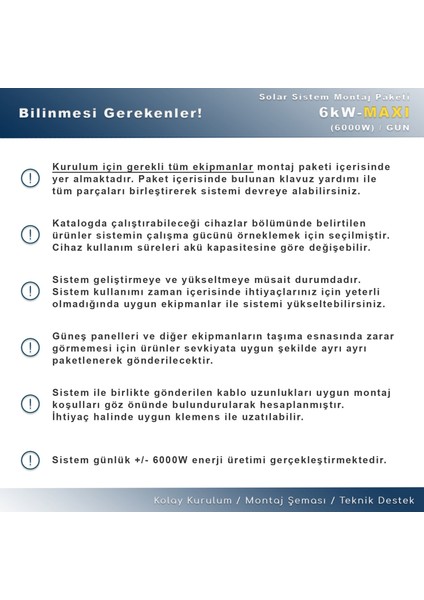 6 Kw Maxı Solar Paket Sistem (6000W/GÜN)