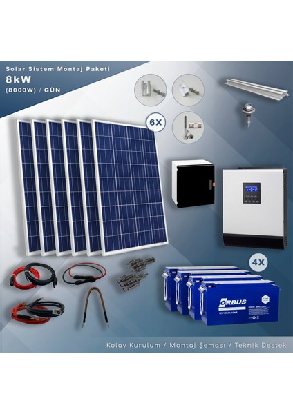 8 Kw Solar Paket Sistem (8000W/GÜN)