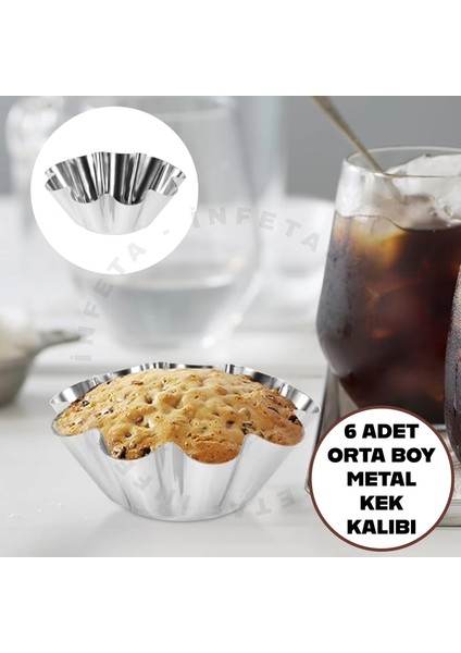6 Adet Paslanmaz Kek Kalıbı, Cupcake, Tart, Tartolet, Brownie, Topkek, Muffin Kalıbı