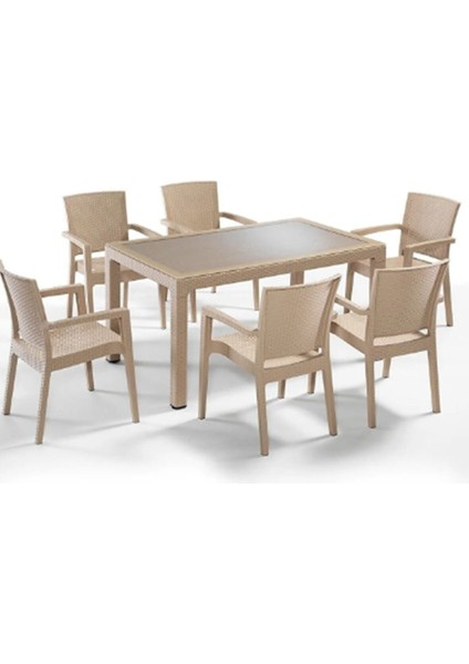 6 Adet Victor Koltuk Rattan Bahçe Balkon Masa Takımı 6 Kişilik Large 90 x 150 cm Camlı Set Pro 1. Kalite