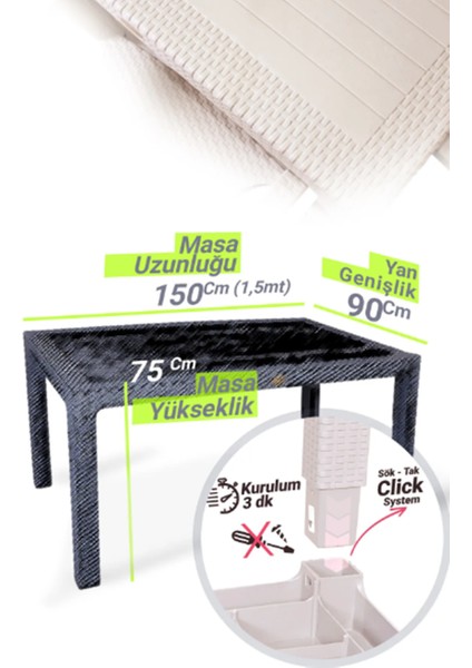 6 Adet Victor Koltuk Rattan Bahçe Balkon Masa Takımı 6 Kişilik Large 90 x 150 cm Camlı Set Pro 1. Kalite