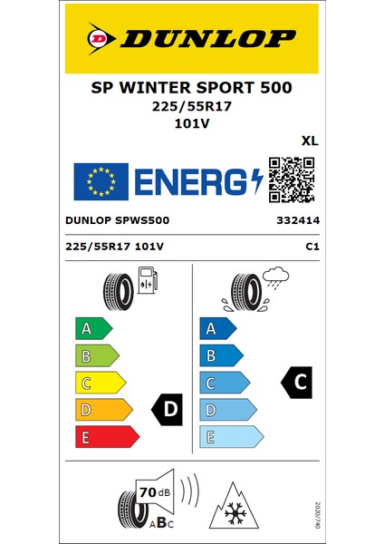 225/55 R17 TL 101V Xl Sp Winter Sport 500 Oto Kış Lastiği (Üretim Yılı:2024)