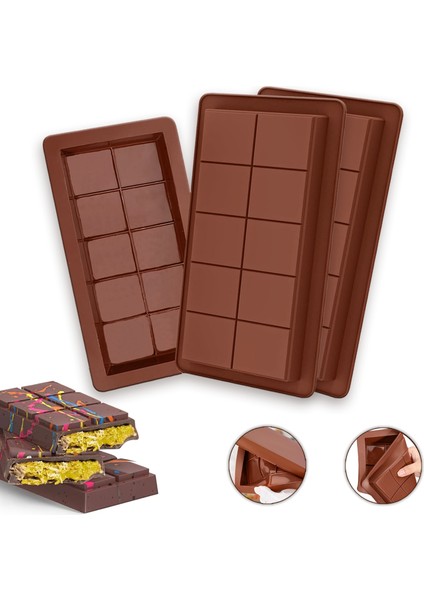 3 Adet Dubai Çikolatası Kalıbı - Büyük Tablet Çikolata Kalıbı Silikon Kalıp