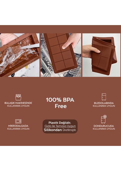 4 Adet Dubai Çikolatası Kalıbı - Büyük Tablet Çikolata Kalıbı Silikon Kalıp