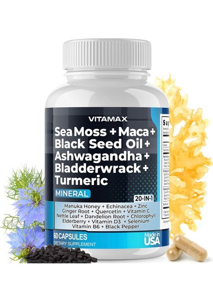Sea Moss + Maca + Black Seed Oil + Ashw. Bladderwrack + Turmeric
