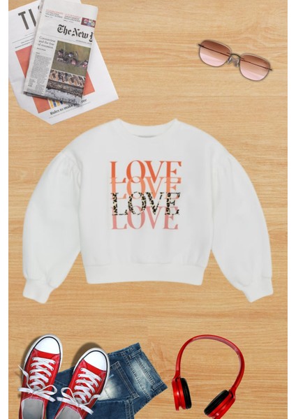 Kız Çocuk Love Baskılı Sweatshirt KT01900 fiyatları