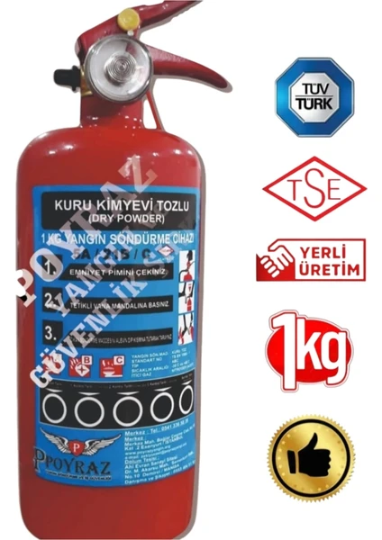 1 Kg Yangın Tüpü Askısız Tüv-Türk Uyumlu