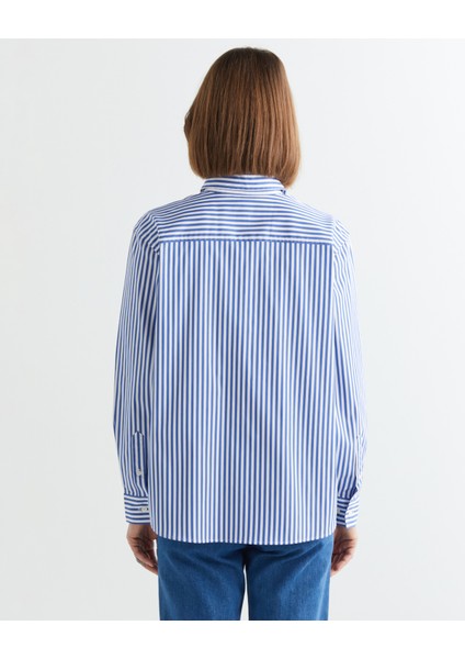 Kadın Mavi Regular Fit Gömlek Yaka Çizgili Gömlek 43824308T.464 fiyatları