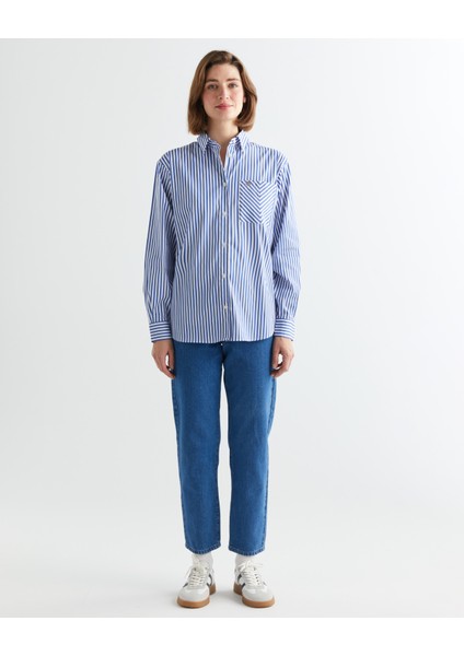 Kadın Mavi Regular Fit Gömlek Yaka Çizgili Gömlek 43824308T.464 modelleri