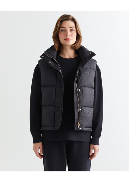 Kadın Siyah Relaxed Fit Fermuarlı Logolu Yelek 4700348.5