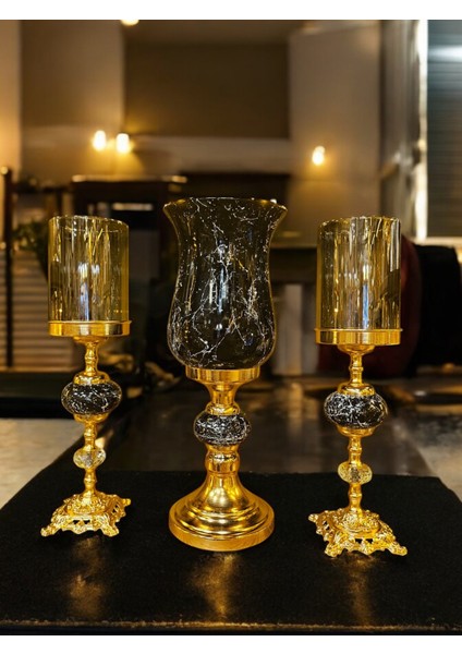 3\'lü Takım Gold Detaylı Şamdan