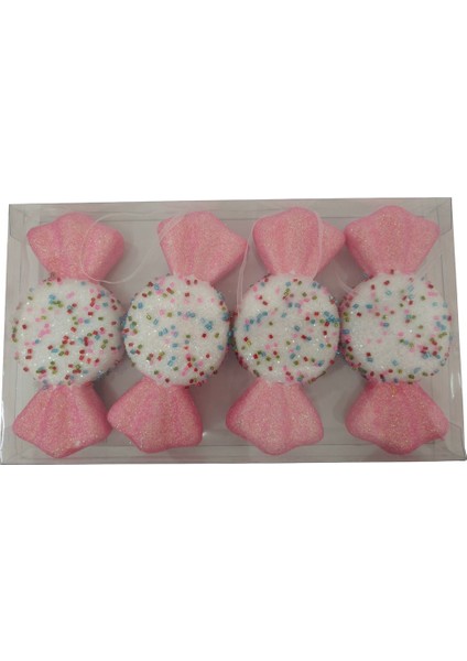 Happy Sugar Pembe, Beyaz Şeker Ağaç Süsü Seti 6,5 x 15 cm (4 Parça)