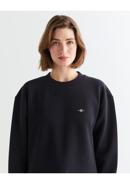 Kadın Siyah Oversize Fit Bisiklet Yaka Sweatshirt 42524314T.5