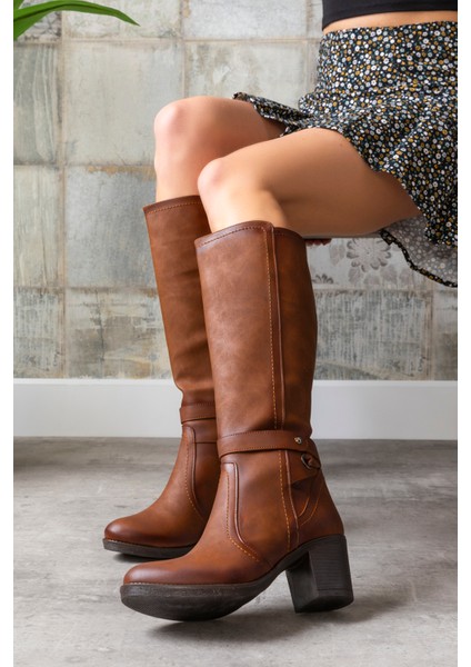 Kadın 1.sınıf Suni Deri Topuklu Çizme Tay Tüylü LEO2112 fiyatları