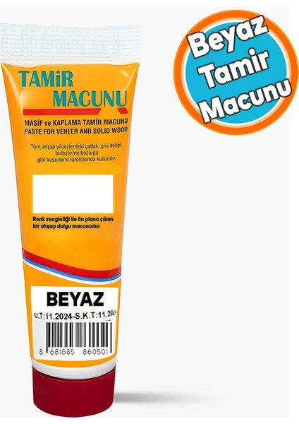Tamir Macunu Ahşap Parke Mobilya Dolgu Çatlak Çizik Giderici 200 gr Kullanıma Hazır Macun Beyaz
