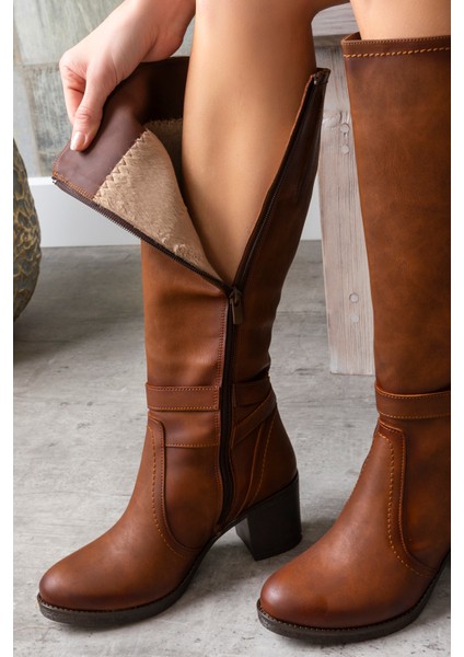 Kadın 1.sınıf Suni Deri Topuklu Çizme Tay Tüylü LEO2112 indirimleri