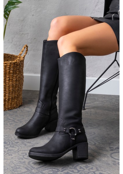 Kadın 1.sınıf Suni Deri Topuklu Çizme Tay Tüylü LEO2113 fırsatları