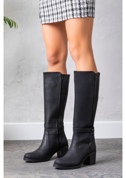 Kadın 1.sınıf Suni Deri Topuklu Çizme Tay Tüylü LEO2112