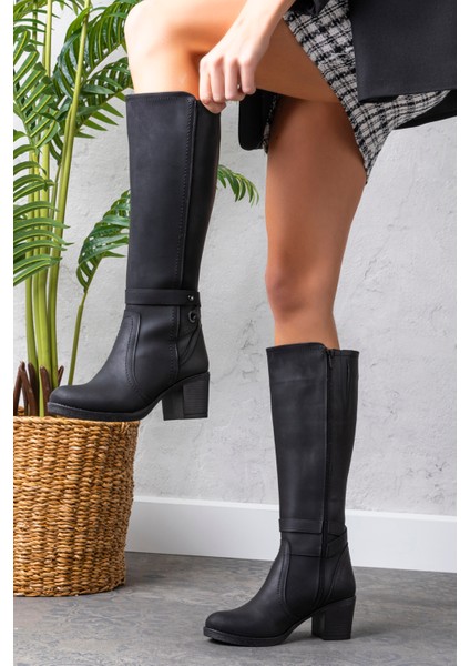 Kadın 1.sınıf Suni Deri Topuklu Çizme Tay Tüylü LEO2112 fiyatları