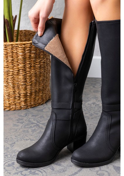 Kadın 1.sınıf Suni Deri Topuklu Çizme Tay Tüylü LEO2112 indirimleri
