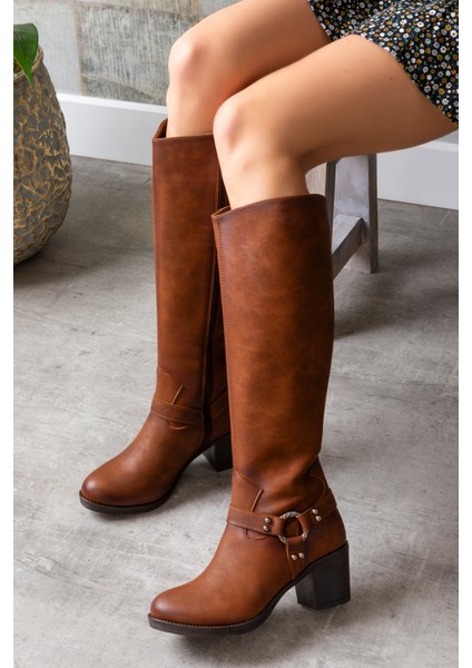 Kadın 1.sınıf Suni Deri Topuklu Çizme Tay Tüylü LEO2113