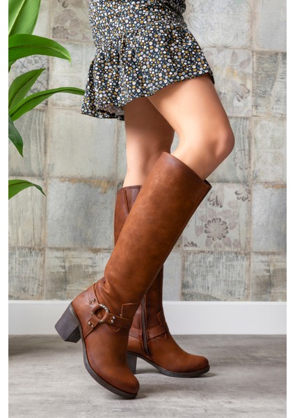 Kadın 1.sınıf Suni Deri Topuklu Çizme Tay Tüylü LEO2113 fırsatları