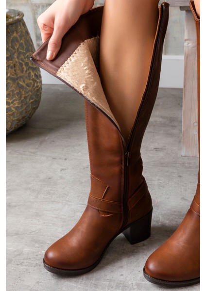 Kadın 1.sınıf Suni Deri Topuklu Çizme Tay Tüylü LEO2113 indirimleri