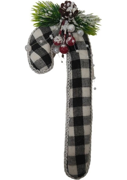 Bohem Siyah, Beyaz Baston Ağaç Süsü 18,5 cm