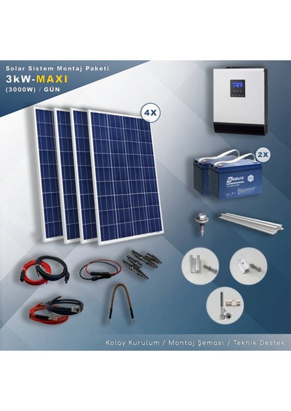 3 Kw Maxı Solar Paket Sistem (3000W/GÜN)