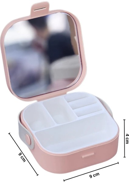 Pearl Aynalı Çanta Içi Mini Makyaj Organizer Seyahat Tipi Takı Düzenleyici Kutu (9 x 9 x 4 cm)