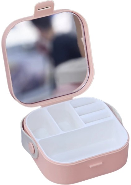 Pearl Aynalı Çanta Içi Mini Makyaj Organizer Seyahat Tipi Takı Düzenleyici Kutu (9 x 9 x 4 cm)