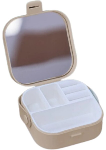 Pearl Aynalı Çanta Içi Mini Makyaj Organizer Seyahat Tipi Takı Düzenleyici Kutu (9 x 9 x 4 cm) fiyatları