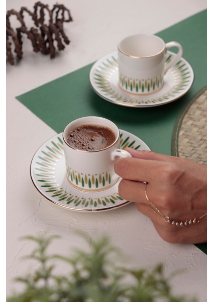 Palm Yeşil Kahve Fincan Takımı 2 Kişilik 4 Parça