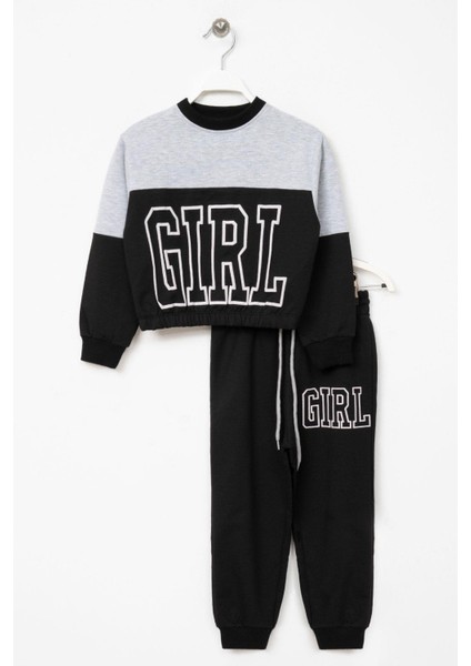 Kız Çocuk Gri Renkli Girls Baskılı Eşofman Takım