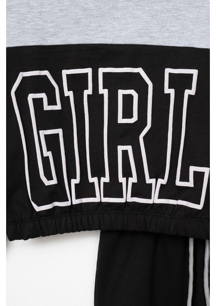 Kız Çocuk Gri Renkli Girls Baskılı Eşofman Takım modelleri