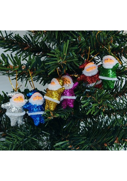 Karışık Renk Mini Noel Baba Yılbaşı Ağaç Süsleme 6'lı Paket