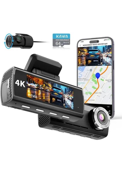 D8 2 Kameralı Ön / Arka 4K + 1080P Sony Starvis Sensörlü Türkçe Wi-Fi Gps'li Araç Kamerası