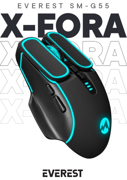SM-G55 X-FORA Led Işıklı Gökkuşağı Aydınlatmalı 7200 Dpi Makrolu Oyuncu Mouse