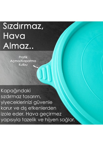 10'lu Yuvarlak Gıda Saklama Kabı Seti Organizer Düzenleyici Erzak Kabı 6X250 2X600 2X1200ML Yeşil