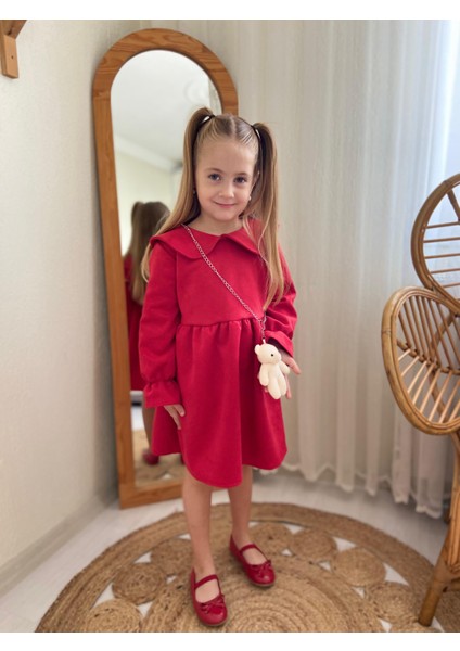 Kiz Çocuk Kirmizi Süet Elbiise ve Ayicik Aksesuar (Yeniiyil-Yilbaşi-Bayramlik) fiyatları