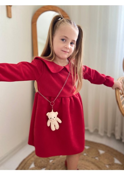 Kiz Çocuk Kirmizi Süet Elbiise ve Ayicik Aksesuar (Yeniiyil-Yilbaşi-Bayramlik) fırsatları