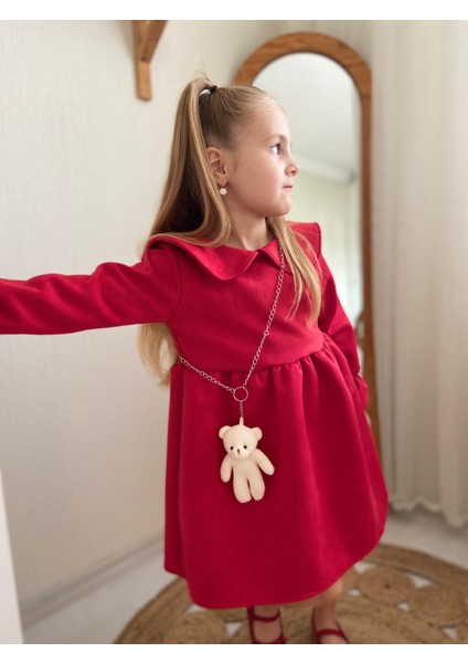 Kiz Çocuk Kirmizi Süet Elbiise ve Ayicik Aksesuar (Yeniiyil-Yilbaşi-Bayramlik) indirimleri