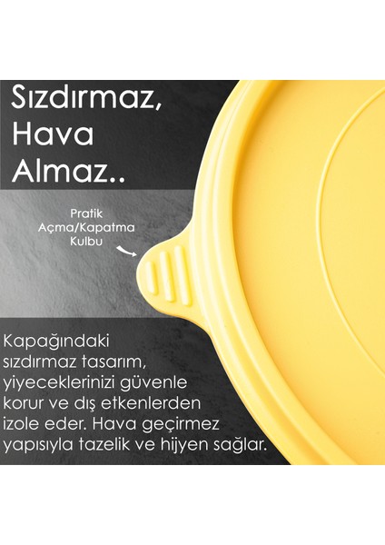 14'lü Yuvarlak Gıda Saklama Kabı Seti Organizer Düzenleyici Erzak Kabı 8X250 4X600 2X1200ML Sarı
