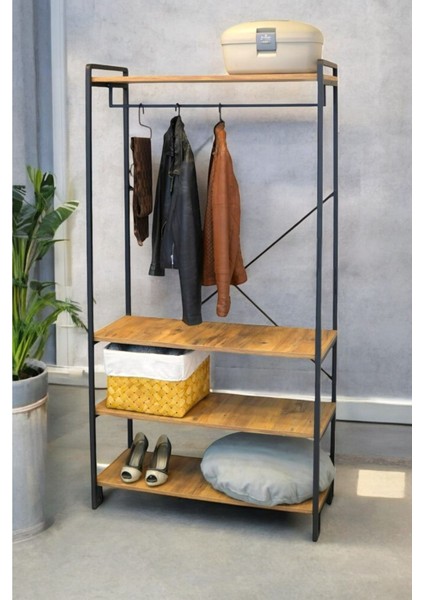 Dekoratif Metal 4 Raflı Ayakkabılık, Elbise ve Portmanto Askılığı Gardırop 1-1-369 fiyatları
