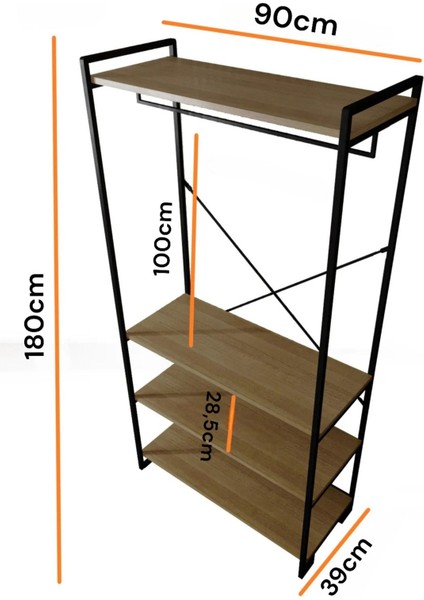 Dekoratif Metal 4 Raflı Ayakkabılık, Elbise ve Portmanto Askılığı Gardırop 1-1-369 fırsatları