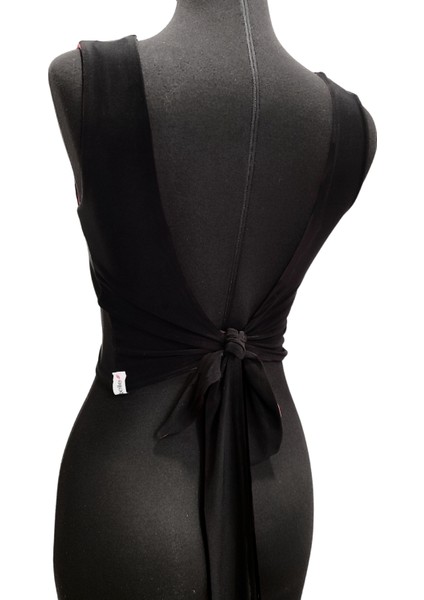 Sırtı Açık Bağlamalı Siyah Crop Top, Kadınparti Dans Tango Bluzu modelleri