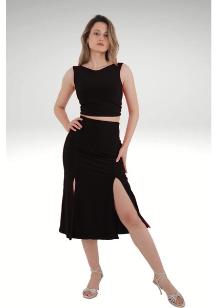 Sırtı Açık Bağlamalı Siyah Crop Top, Kadınparti Dans Tango Bluzu fırsatları