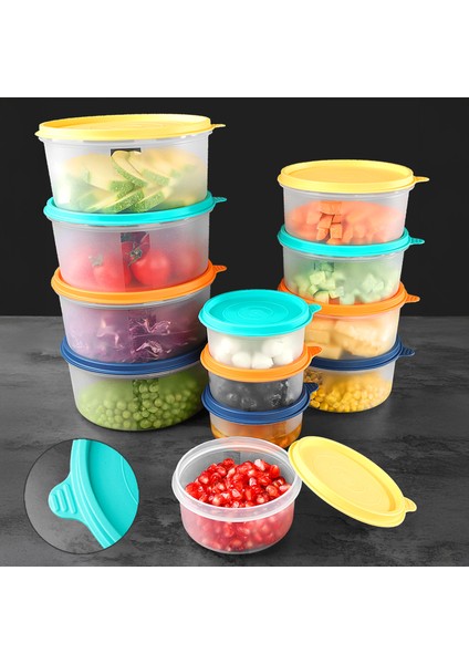 12'li Yuvarlak Gıda Saklama Kabı Seti Organizer Düzenleyici Erzak Kabı 4X250 4X600 4X1200ML Renkli