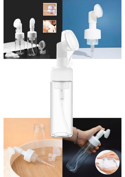 Masaj Peeling Etkili Yüz Temizleme Köpük Şişesi Silikon Fırçalı Püskürtme Başlıklı 150 ml