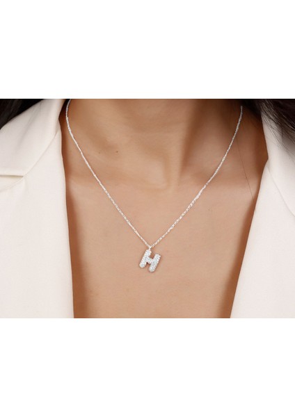 Kadın Gümüş Kolye - H Harfi Zirkon Taşlı Balon Harf Kadın Kolye fiyatları